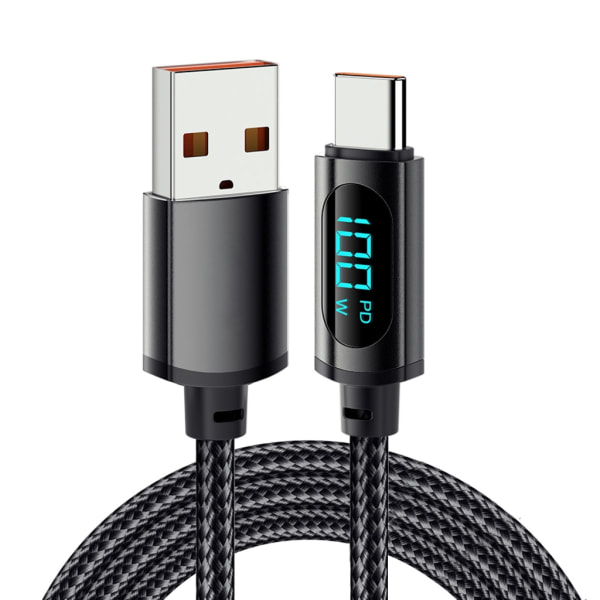 7A USB Typ C-kabel LED-skärm PD 100W Snabbladdning USB C-datasladd för bärbar dator Mobiltelefon Type-C USB C-kabel