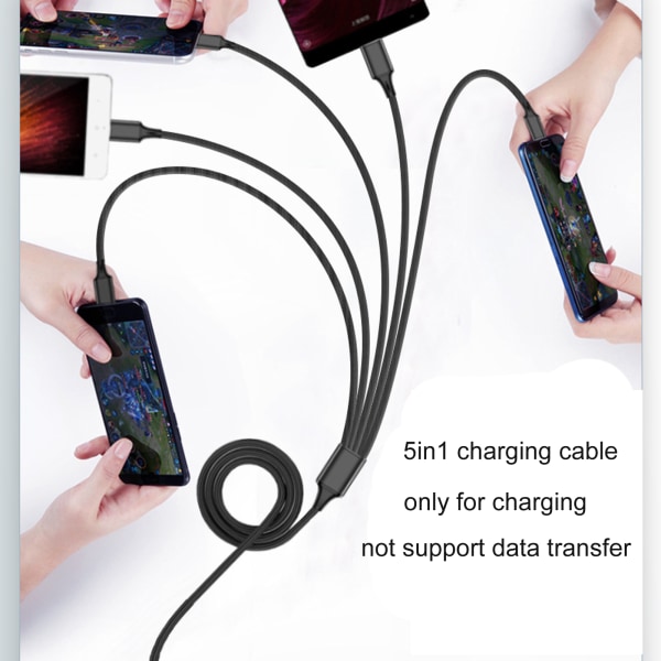 Multi laddningskabel USB splitterkabel 5 i 1 snabbladdningssladd med Type-C MicroUSB hanport för telefoner surfplattor 3ios1micro1typec 1.2 m