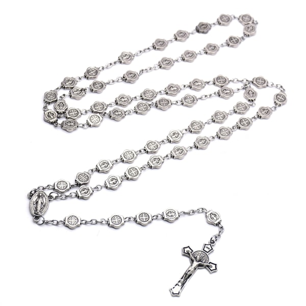 Rosenkrans för kors halsband krucifix hänge Jesus Kristus 8 mm pärlor Halsband prydnader Lämplig för kvinnor Män Christian Si