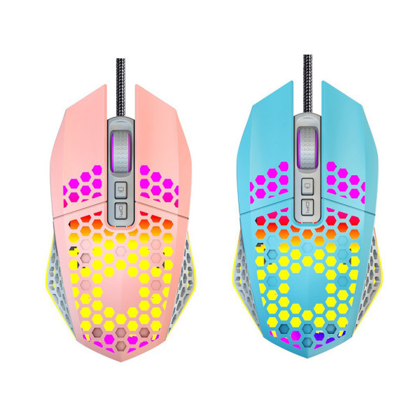 Kabelansluten lätt spelmus RGB bakgrundsbelyst möss 7 knappar Programmerbar drivrutin 8000DPI Ultralätt honeycomb Hollow för Sh Pink