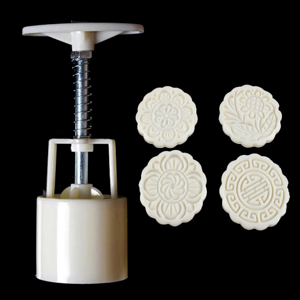 4st Blomstämplar Månen Kaka Dekor Mould Rund Mooncake Form 100g Form