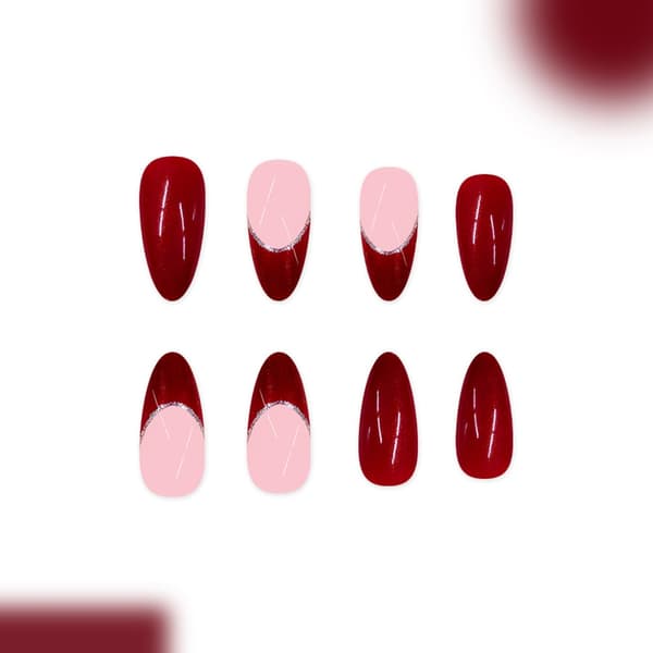 Lösnaglar Röda Gradient Glittrande Blommig Design Omedelbar Stiluppgradering