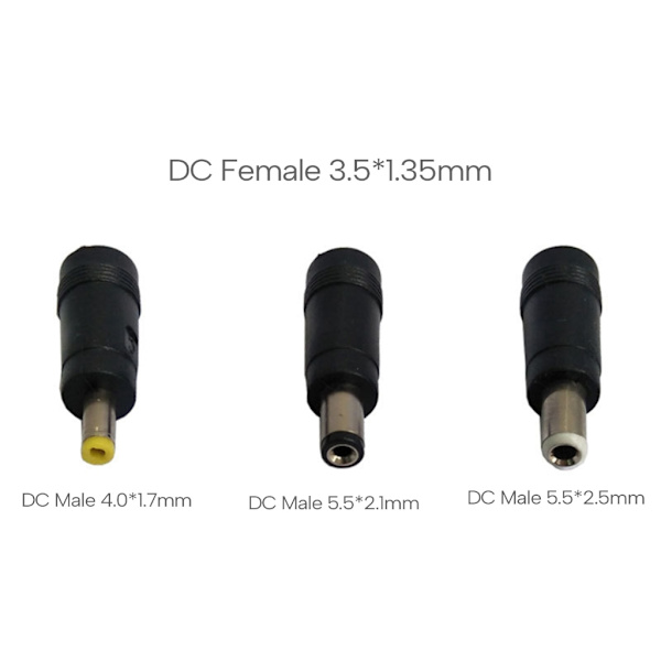 Universal DC3.5x1.35mm hona till DC4.0x1.7mm/5.5x2.1mm/DC5.5x2.5mm hane-adapter för bärbar dator, kamerakontaktomvandlare 5.5x2.5mm