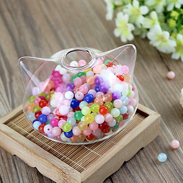 Söt för katt för huvudform Klart glas Vas Flaska Blomflaska Växter Flaska Glas Material för hemväxt Blomma Dec L