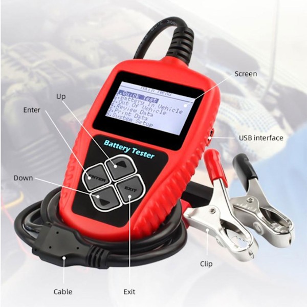 Bilbatteritester 12V 100-2000CCA Analysator Hurtig Start Opladningssystem Test