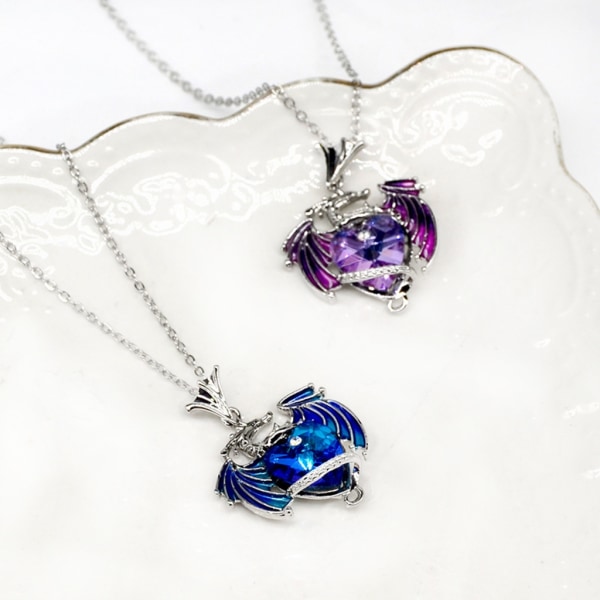 Fantasy färgglada kristall drake hänge halsband för kvinnor Utsökt blå lila kristall halsband Söt smycken prydnad Blue