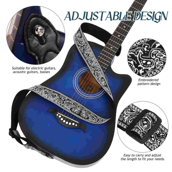 Gitarrband med 6 Plektrum Justerbart Mjukt Broderat Gitarr Axelband