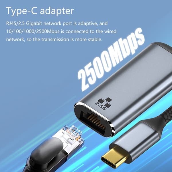 USB C til Ethernet-adapter 2500 Mbps rask kablet nettverkstilkobling