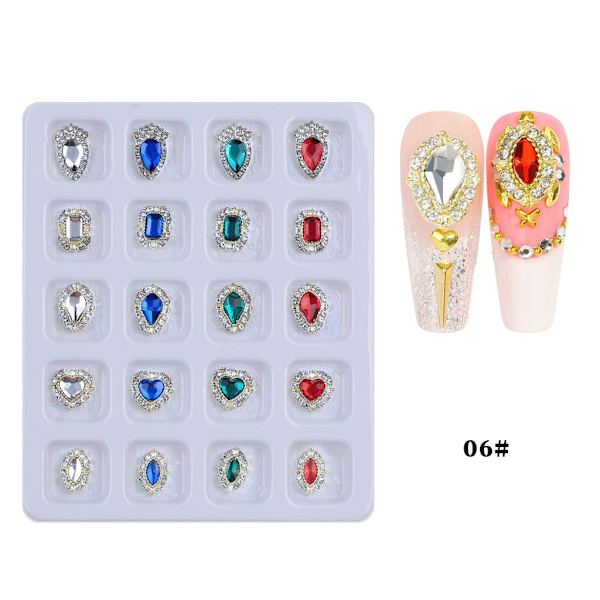 20 stk./sæt 3D Neglesmykker Luksus Legering Neglekunst Rhinestones Skinnende Krystal Diamant Ædelstene til Negleindretning Ringe Øreringe DIY