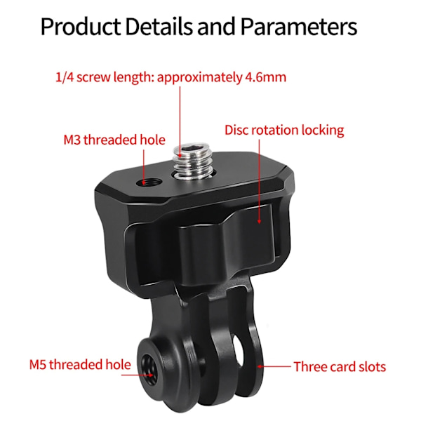 Uppgraderad aluminiumlegering 1/4 tums skruv ministativadapterfäste för Hero9 8 7 Actionkamera Hållbar och mångsidig Black red Standard