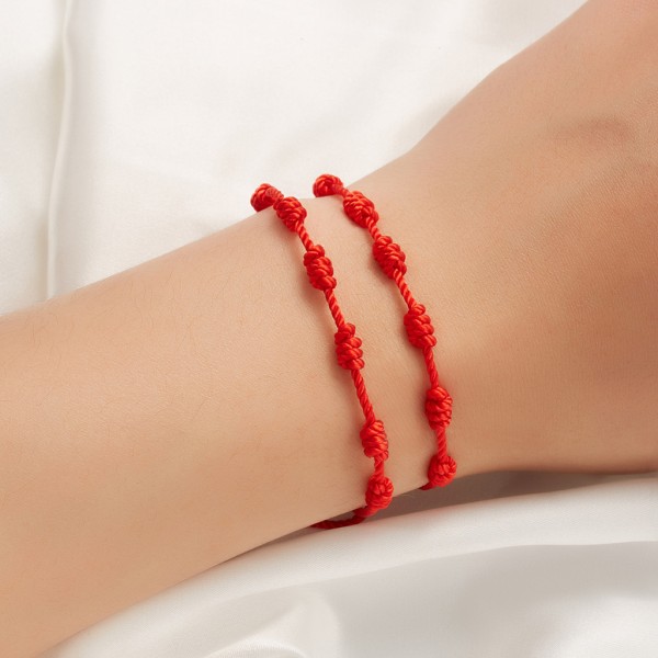 Handgjorda 7 knops rött rep armband Lycka till Amulett för framgång och välstånd Man Kvinna Ungdom Vänskap Armband B