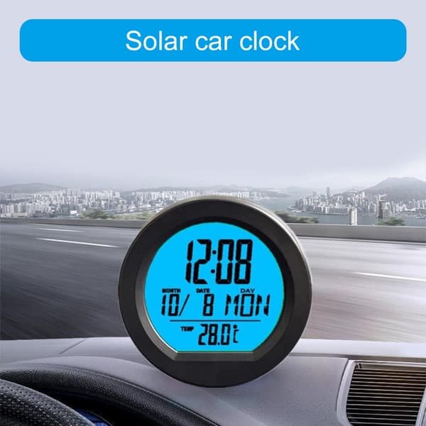 Auton kojelaudan digitaalinen kello, aurinkovoimalla toimiva kello autoon