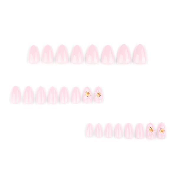 24 återanvändbara lösnaglar med 3D-blomdetaljer i plast för snabb styling