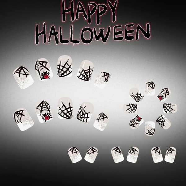 Halloween Web Mønster Press On Manicure Sæt til Temafest Stil