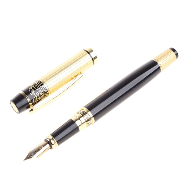 Hero 901 Medium Nib Fyldepen Sort & Guld Rustfrit Luksus Samlerobjekt Gave