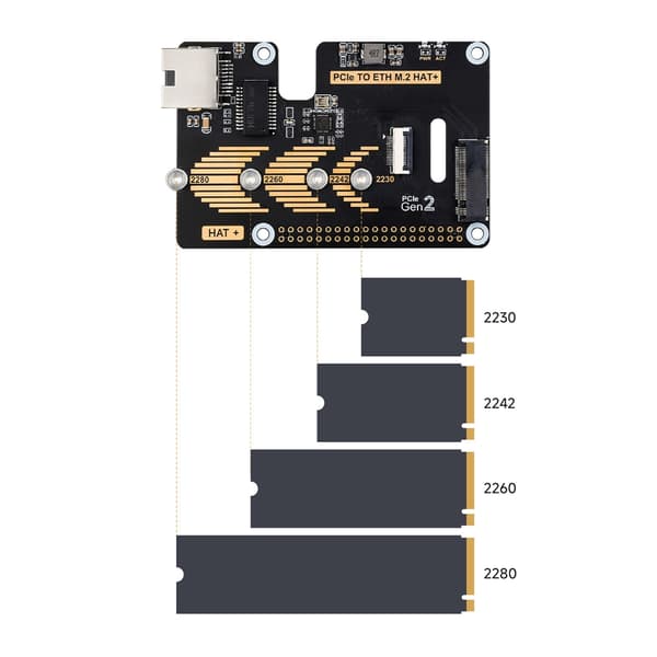 PCIe - Ethernet M.2 HAT PCIe NVME -sovitin 5 Gbps Pi5 PoE 1000M:lle