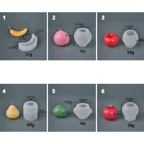 3D Fruktformade Silikonljusformar Silikontvålformar för Ljus Tvål Godis apple