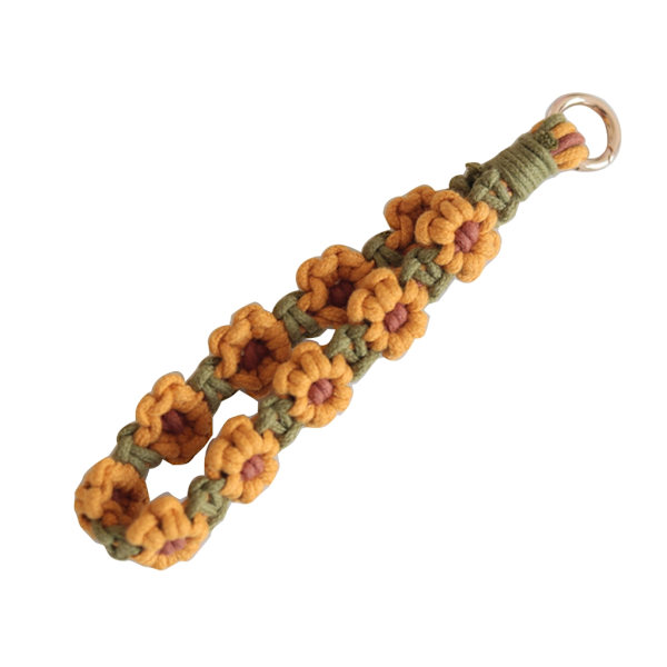 Makramé Blommig Handledsnyckelring Bohemisk Nyckelbricka Rem Handledsband Armband Nyckelring Ryggsäck Berlock Påskpresenter