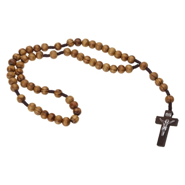 Träkornspärlor Jesus för kors Rosenkranshalsband Snidade Rosenkranshänge Kristna smycken Halsband Harajuku Style Relig Coffee color