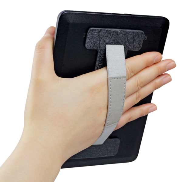 Handremshållare med en hand Bästa presenten till din Kindle E-läsare Pad under 9-tums stretch skyddsläderbälte Silver gray