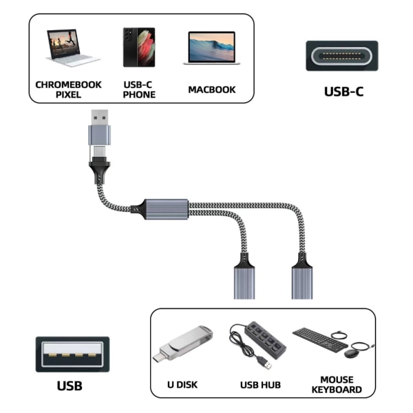 1PC 2/3 in 1 USB/Typ C Värd Power Y Splitter USB Adapter till USB OTG hane honkabel One for two