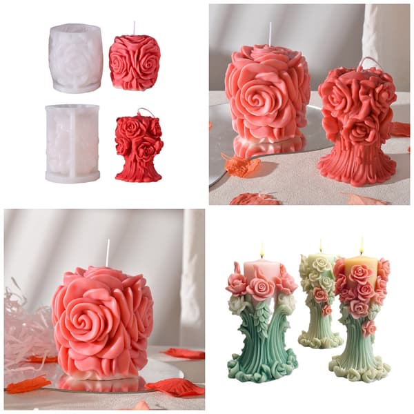 Rosblomma Ljusform för DIY-ljus, Epoxihartsform Non-Stick B