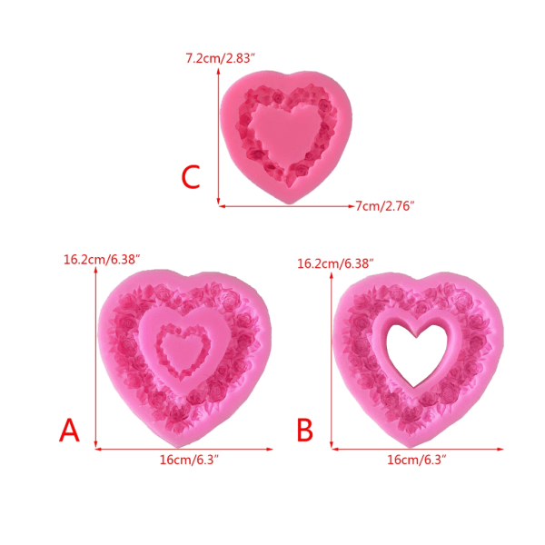 Rose Heart Silikon Sugarcraft-form Hartsverktyg Cupcake Mould Fondant Tårta Dekorera Ihåligt hjärta Form A