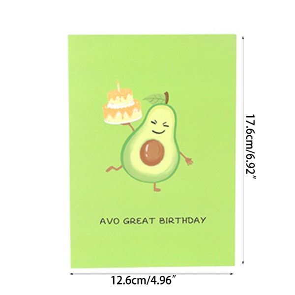 3D Pop up Avocado Födelsedagskort Vikbart gratulationskort Festival Holiday Paper Cards för födelsedag Bröllop nyår