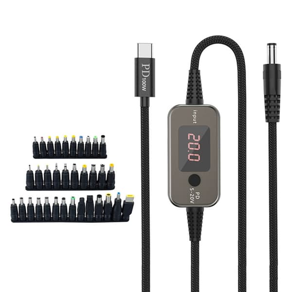 Justerbare Spændinger USB C til DC5525 Strømkabel med 34 Adaptere til Bærbare Computere