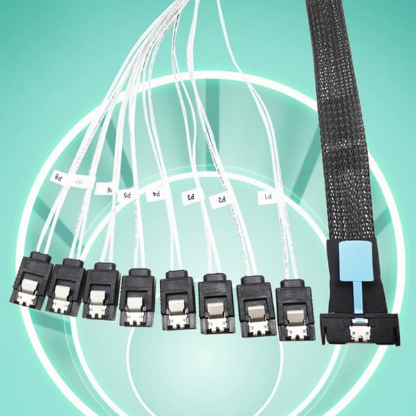 8i(74P) til 8xSATA Strømsplitterkabel PCIE5.0 Port 24Gbps SAS4.0 Data