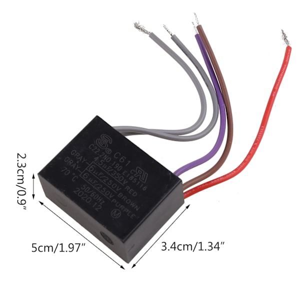 CBB61 Takfläktkondensator 4,5uf+6uf+6uf 5-ledare 250V 5-växlad startkondensator