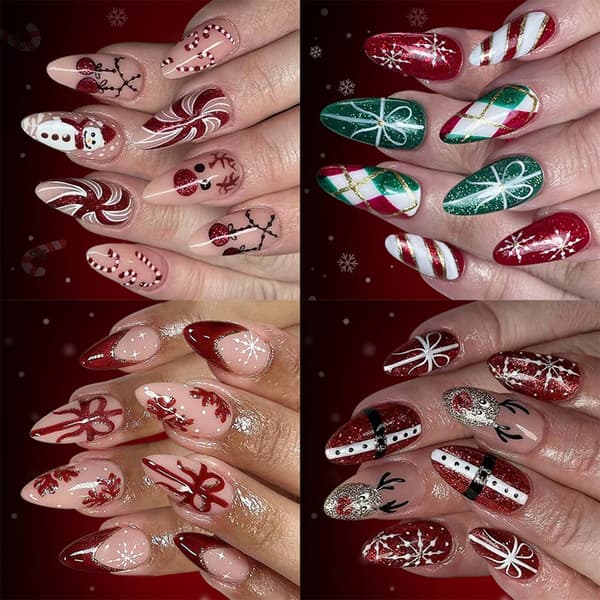 96 delar/set Holiday False Nail Set Glitters Snowflake Christmas Designs