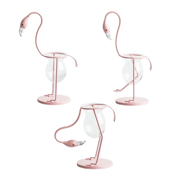 Flamingo Shape Glas Taletop Plant onsai Vas Metall Blomkruka Hem Deoration Head down