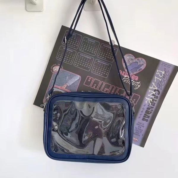 Dam Ita Messenger Bag Dam axelväska i japansk stil Flickor Söt Transparent Crossbody-väska Studentväska Deep Blue