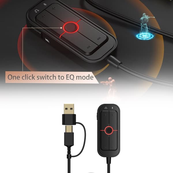 USB Eksternt Lydkort med 3 Lydmoduser og Lyseffekter for Gaming