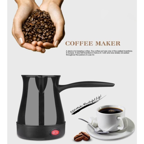 Bärbar elektrisk kaffekanna Turkisk kaffekanna Moka Pot Elektrisk Moka Pot Espressomaskin, 3-6 koppar, Europakontakt Black