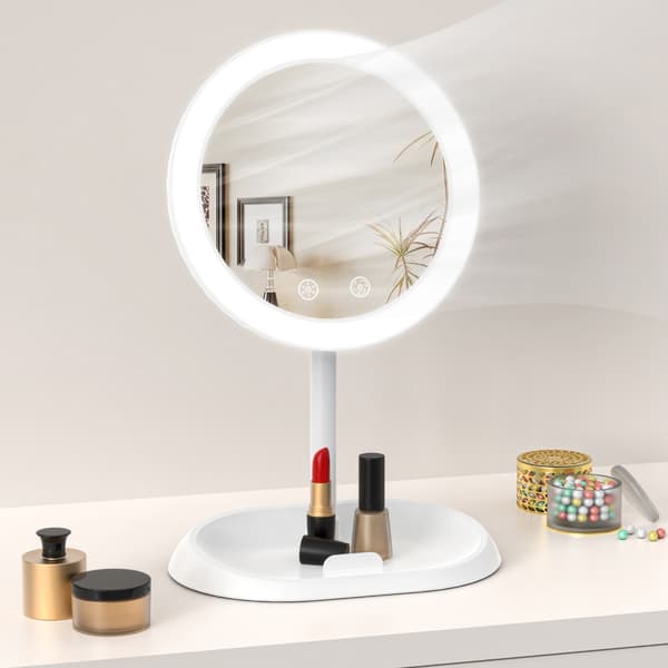 Genopladeligt makeup-spejl med ventilator og LED-ramme til skrivebordsbrug