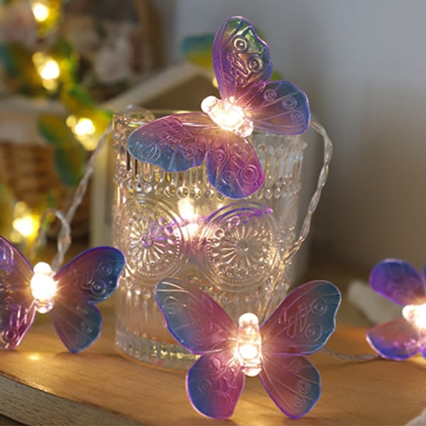 LED-fjäril LED-lampor Strängbatteri Utomhus Fairy Nattlampa Rum Garland Gardin Flickor Brithday Bröllopsfest Dekor Purple