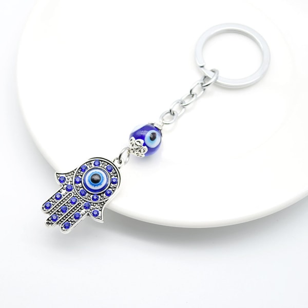 Hamsa Hand Nyckelring för Evil Eye Silver Nyckelring Fatima för skydd Berlocker Blå Lycka till Nyckelhållare för Attachin