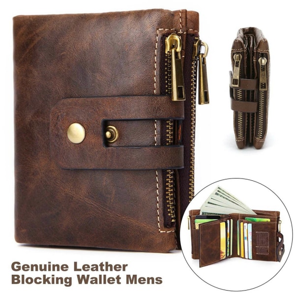 Män RFID blockerande plånbok Vintage läder kort handväska Bifold med myntficka