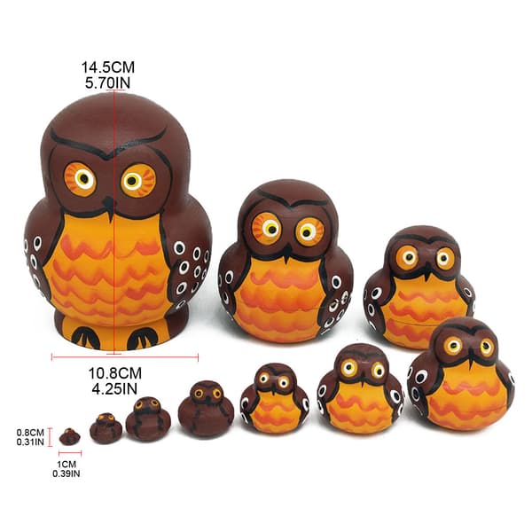 10 st tecknade stora mage form bruna uggla trä Ryssland nesting dockor Matryoshka