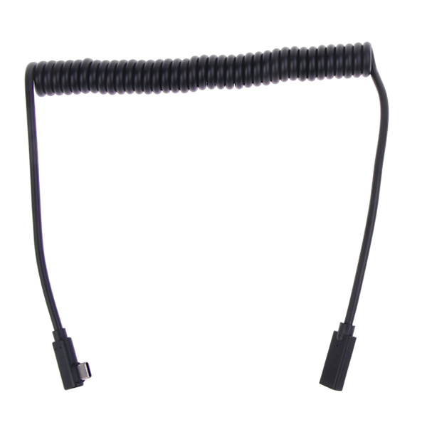 USB3.1 Type-C Hann til Hunn Skjøteledning Spiral Kabel Venstre Sving 480Mbps TypeC usbC Ladeadapter Kabel