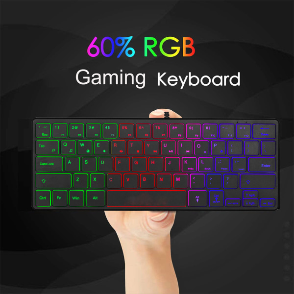 Vattentätt Mini Compact Gaming Tangentbord 64 för Key Gaming Tangentbord RGB Bakgrundsbelysning Ultrakompakt Mini Keyboard för PC-spel
