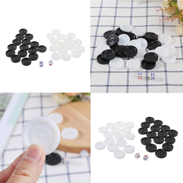 32 stycken plastpjäser, internationellt svart vitt schack, backgammon pjäs Chip pieces set för barn Barnleksak 28mm