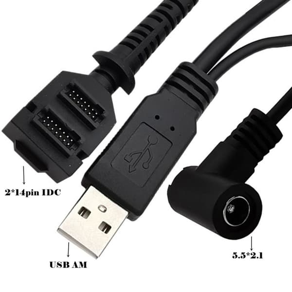200 cm dobbelt 14-pin IDC DC5521 hun strøm USB 2.0 AM kabel til VX805 VX820