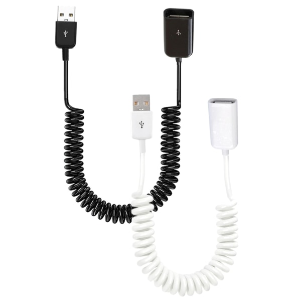 USB 2.0 hane till hona spirallindad adapterkabel 1M/3,2ft fjäder teleskopisk förlängningssladd för laddning White