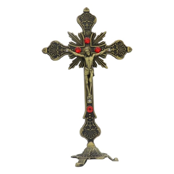 Metall vintage för korsfigur Jesus korsfäst kristen katolsk konststaty Ancient
