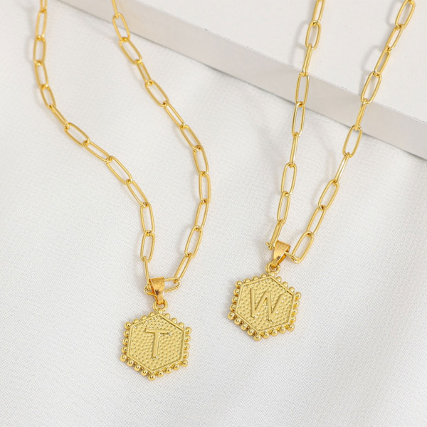 Layered Choker Halsband Dam Guld Layering Gem Kedja Halsband Enkelt justerbart Hexagon Pendant Halsband null - A