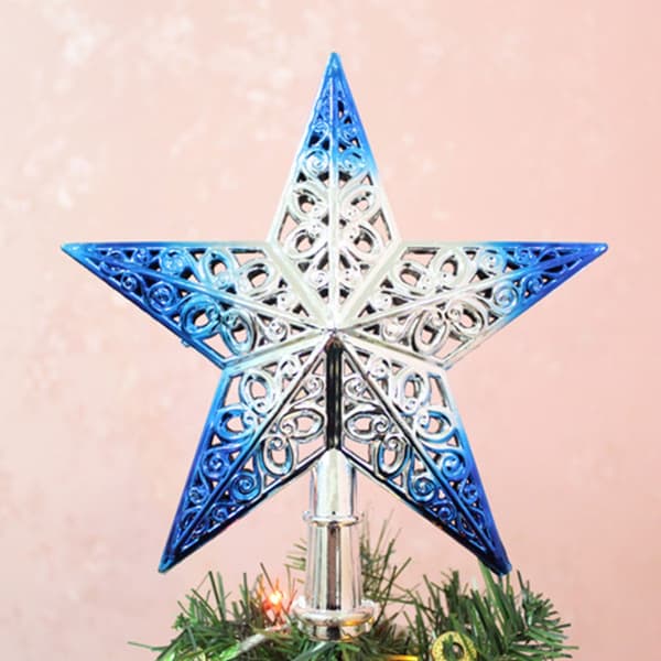 Juletrepynt Glitterende Uthulet PVC Stjerne Juletre Topp Ornament Silver 20cm