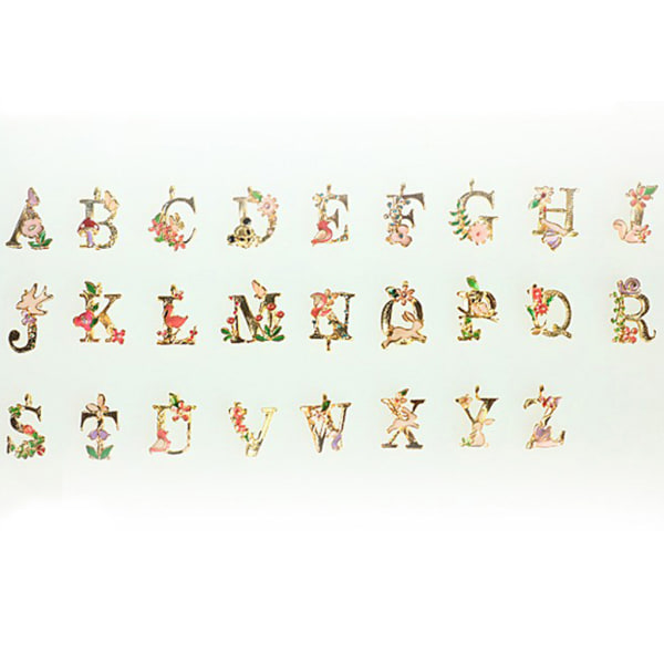 26 bokstäver Initial Charm A-Z alfabetshänge Engelska bokstaven Emalj Berlocker Trädgårdssaga DIY Halsband Smyckenstillverkning